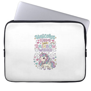 Eenhorn Kusjes en Regenboog Wensen Cute Pastel Dru Laptop Sleeve