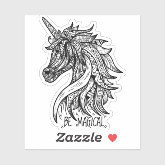 Eenhorn Mandala Henna Doodle Zwart Wit Cool Sticker (Vel)