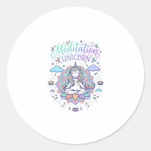 Eenhorn Meditatie Eenhorn Witte Achtergrond Vector Ronde Sticker