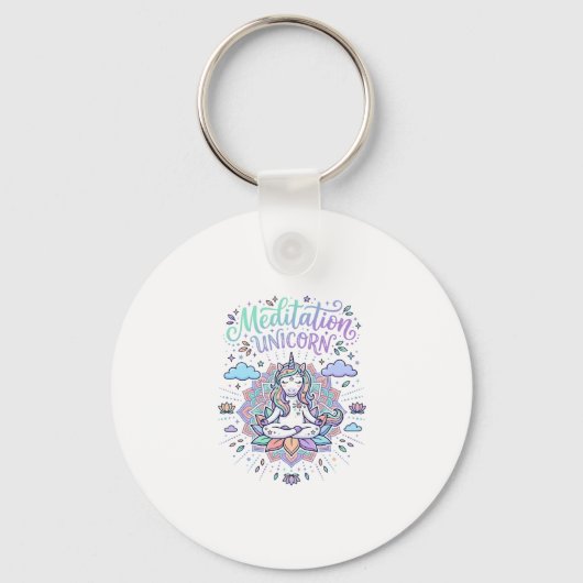 Eenhorn Meditatie Eenhorn Witte Achtergrond Vector Sleutelhanger (Voorkant)
