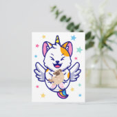 Eenhorn met hond Pug Kawaii Anime Briefkaart (Staand voorkant)
