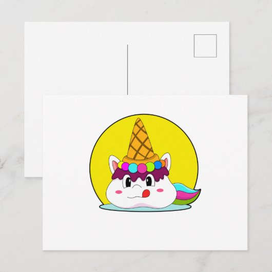 Eenhorn met ijshoorntje briefkaart (Voorkant / Achterkant)