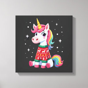 Eenhorn met Kerstmis Trui Eenhorn Meisjes Kerstmis Canvas Afdruk
