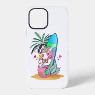 Eenhorn met surfplank op het strand iPhone 12 hoesje