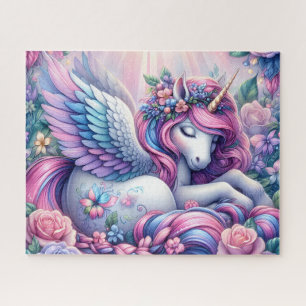 Eenhorn met vleugels en bloemen legpuzzel