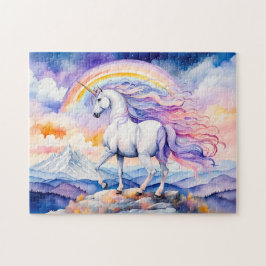 Eenhorn onder zachte pastel regenboogwolken legpuzzel