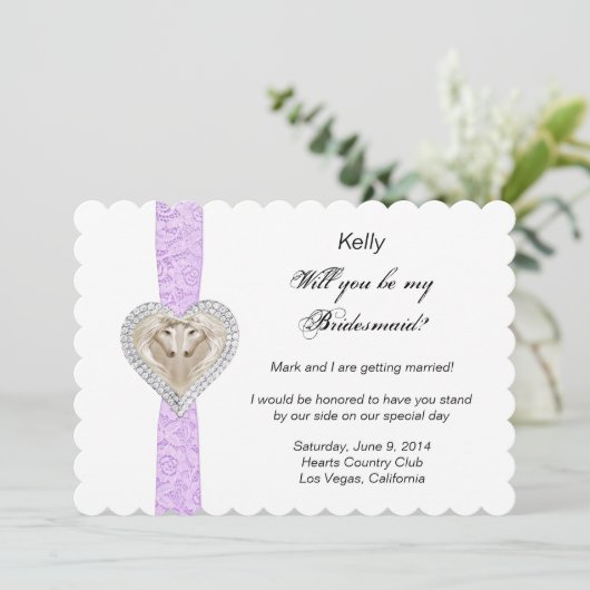 Eenhorn Paarse Kant Trouw Bruidsmeisje Kaart (Staand voorkant)