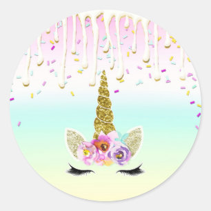 Eenhorn Pastelkleurige Regenboog Glazuur Drip Verj Ronde Sticker
