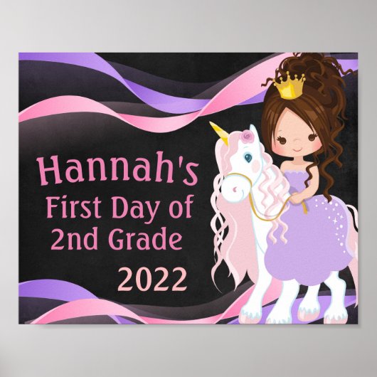 Eenhorn & Prinses Eerste Schooldag Schoolbord Poster (Voorkant)