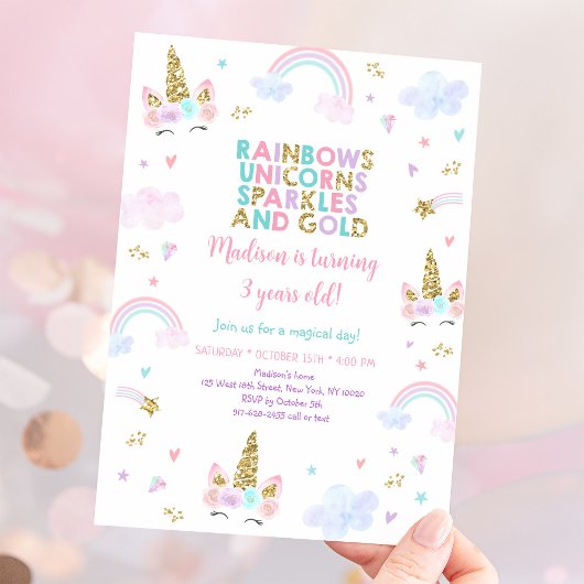 Eenhorn Regenboog Glitters Gouden Verjaardag Kaart