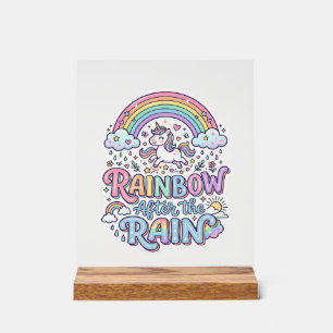 Eenhorn Regenboog Na de Regen Premium Vector Typo Acryl Bord