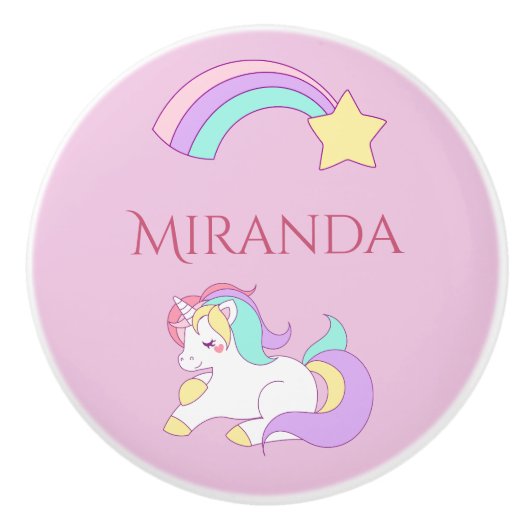 Eenhorn regenboog roze naam meisje keramische knop (Voorkant)
