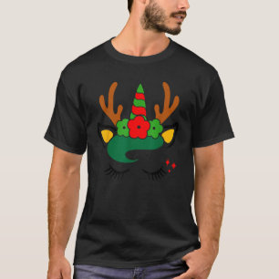 Eenhorn Rendier Gezicht met Bloemen Krans Schattig T-shirt