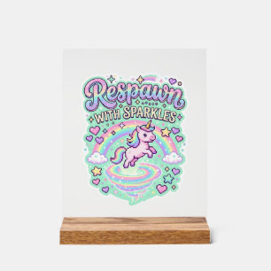 Eenhorn respawn met glitters Premium vector sticke Acryl Bord