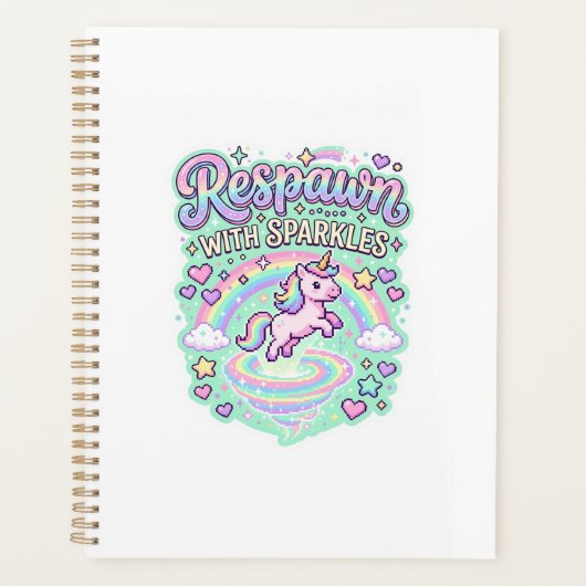 Eenhorn respawn met glitters Premium vector sticke Planner (Voorkant)