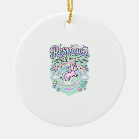 Eenhorn respawn met glitters Premium vectorstick Keramisch Ornament (Voorkant)
