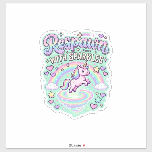 Eenhorn respawn met glitters Premium vectorstick Sticker (Vel)