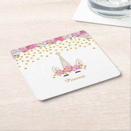 Eenhorn, Roze Bloemen & Gouden Confetti Kartonnen Onderzetters