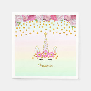 Eenhorn, Roze Bloemen & Gouden Confetti Servet