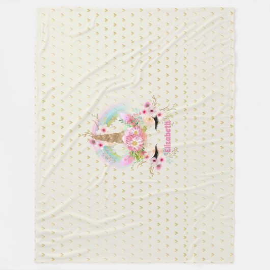 Eenhorn Roze Goud Glitter Uitzicht Naam Meisjes Bl Fleece Deken (Voorkant)