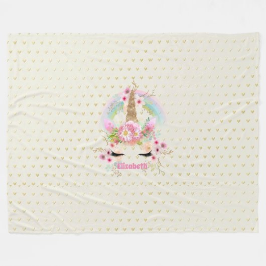 Eenhorn Roze Goud Glitter Uitzicht Naam Meisjes Bl Fleece Deken (Voorkant (Horizontaal))