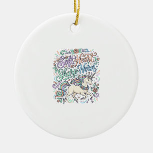 Eenhorn Soft Hart Scherpe Hoorn Witte Achtergrond Keramisch Ornament