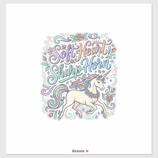 Eenhorn Soft Hart Scherpe Hoorn Witte Achtergrond  Sticker (Vel)