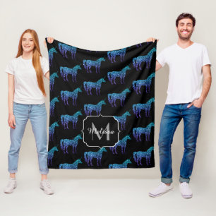 Eenhorn Sparkles aqua blauwe ombre motief Monogram Fleece Deken