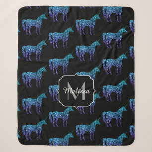 Eenhorn Sparkles aqua blauwe ombre patroon Monogra Sherpa Deken