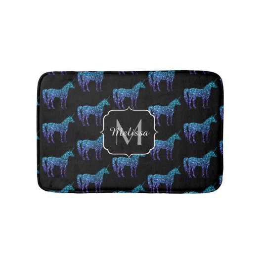 Eenhorn Sprankels aqua blauwe ombre patroon Monogr Badmat (Voorkant)