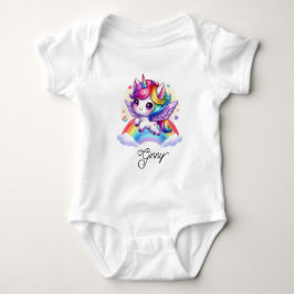 Eenhorn springt over regenboog romper