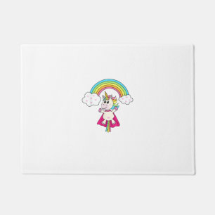 Eenhorn Superheld vliegt naar de regenboog T-shirt Deurmat