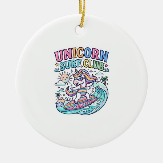 Eenhorn Surfclub Keramisch Ornament (Voorkant)