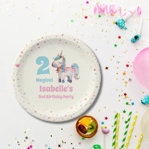 Eenhorn Twee Magische 2de Verjaardagsfeestje Papieren Bordje