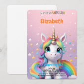 Eenhorn verjaardagsfeestje 5 jaar kaart (Voorkant / Achterkant)