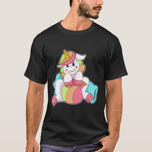 Eenhorn Verlegen met Kussen T-shirt (Voorkant)