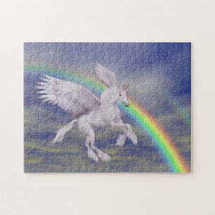 Eenhorn vliegend over regenboog fantasie paard  legpuzzel