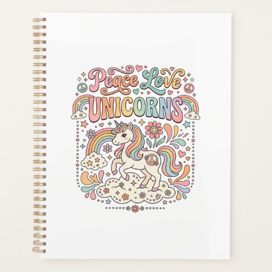 Eenhorn Vrede Liefde Eenhorn Schattig Vectorontwer Planner (Voorkant)