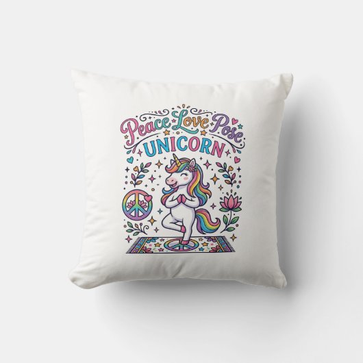 Eenhorn Vrede Liefde Pose Eenhorn Witte Achtergron Kussen (Voorkant)