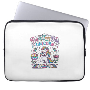 Eenhorn Vrede Liefde Pose Eenhorn Witte Achtergron Laptop Sleeve