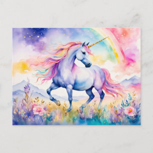 Eenhorn Wandelt Onder Een Glanzende Regenboog Briefkaart