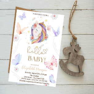Eenhornbloemen Vlinder Stippen Baby Shower Kaart