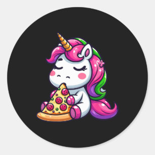 Eenhornig Dier Eet Pizza Margherita Maaltijd Foodi Ronde Sticker