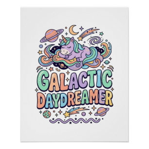 Eenhornig Galactisch Droomster Kawaii Sticker en T Perfect Poster
