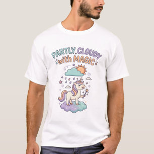 Eenhornig Wezen Gedeeltelijk Bewolkt met Magie Tre T-shirt
