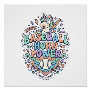 Eenhornige Baseball Hoorn Kracht Kawaii Vector Ont Perfect Poster
