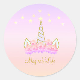 Eenhornige Bloemen Sterren Ronde Sticker