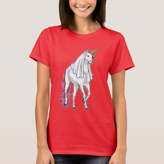 Eenhornige bruids sluier bruiloft t-shirt (Voorkant)