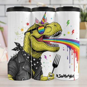 Eenhornige Dinosaurus Regenboog Punk Rock Thermosbeker