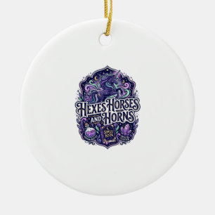 Eenhornige Heksen Paarden en Hoorns POD Klaar POD Keramisch Ornament